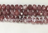 CBQ713 15.5 inches 6*13mm - 8*14mm faceted tyre strawberry quartz beads