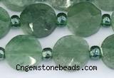 CBQ754 15.5 inches 10mm faceted coin green strawberry quartz beads