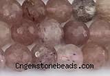 CBQ762 15 inches 7mm faceted round strawberry quartz beads