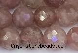 CBQ763 15 inches 9mm faceted round strawberry quartz beads