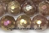 CBQ778 15 inches 12mm faceted round AB-color strawberry quartz beads