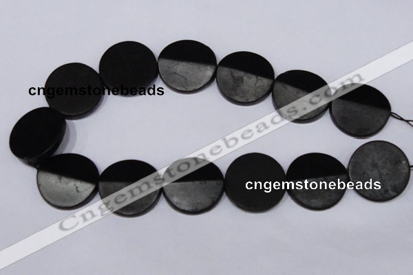 CBS21 15.5 inches 30mm coin black stone beads wholesale