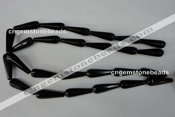 CBS218 15.5 inches 10*30mm faceted teardrop blackstone beads wholesale