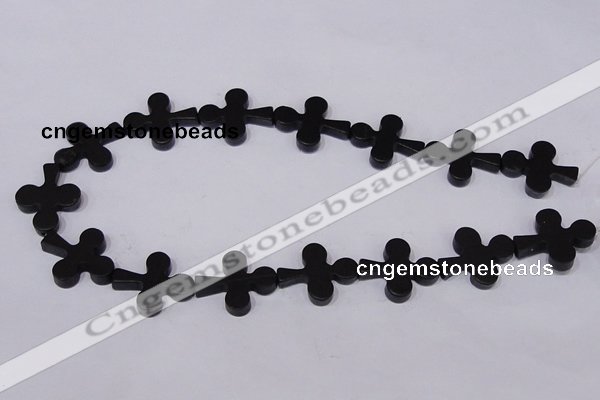 CBS23 15.5 inches 22*26mm cross black stone beads wholesale