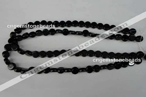 CBS238 15.5 inches 10mm flat round blackstone beads wholesale