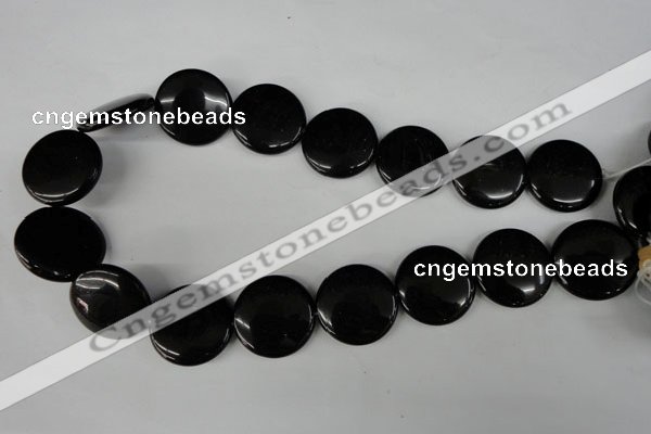 CBS245 15.5 inches 25mm flat round blackstone beads wholesale