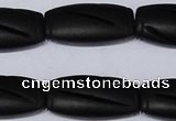 CBS27 15.5 inches 16*30mm carved flat drum black stone beads