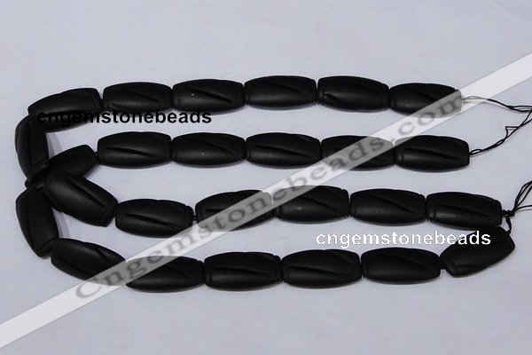 CBS27 15.5 inches 16*30mm carved flat drum black stone beads