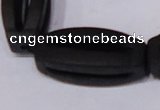 CBS28 15.5 inches 15*35mm carved flat drum black stone beads