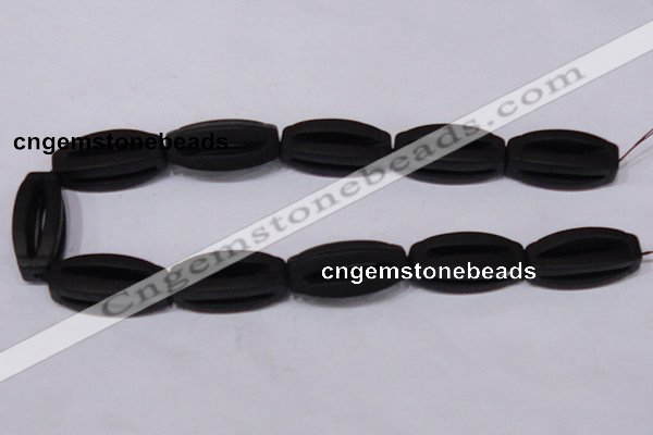 CBS28 15.5 inches 15*35mm carved flat drum black stone beads