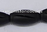 CBS29 15.5 inches 18*36mm carved drum black stone beads wholesale