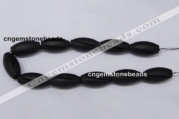 CBS29 15.5 inches 18*36mm carved drum black stone beads wholesale