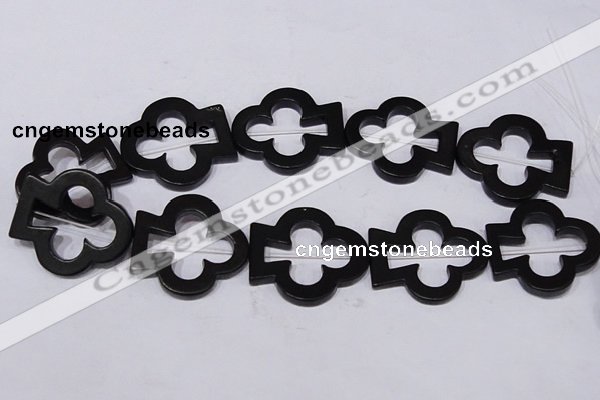 CBS32 15.5 inches 35*40mm leaf  black stone beads wholesale