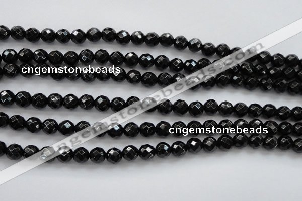 CBS504 15.5 inches 7mm faceted round A grade black spinel beads