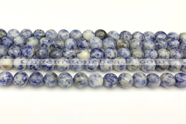 CBS612 15 inches 8mm faceted round blue spot stone beads