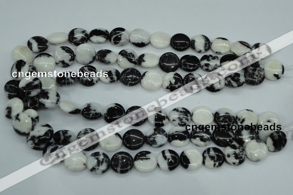 CBW144 15.5 inches 15mm flat round black & white jasper beads