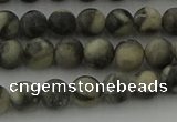 CBW161 15.5 inches 6mm round matte black fossil jasper beads