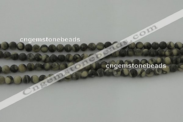 CBW161 15.5 inches 6mm round matte black fossil jasper beads