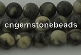 CBW162 15.5 inches 8mm round matte black fossil jasper beads