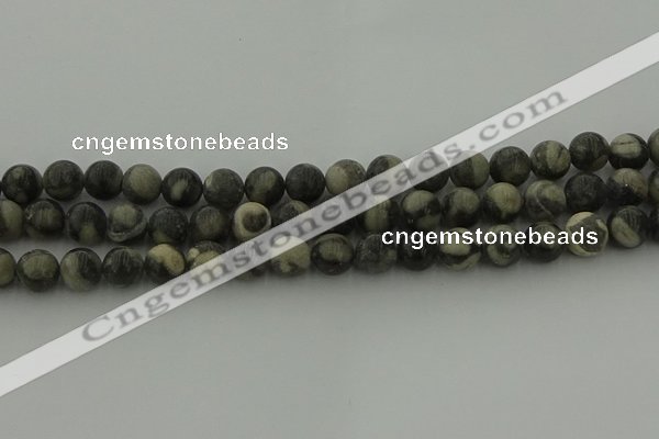 CBW163 15.5 inches 10mm round matte black fossil jasper beads