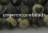 CBW164 15.5 inches 12mm round matte black fossil jasper beads