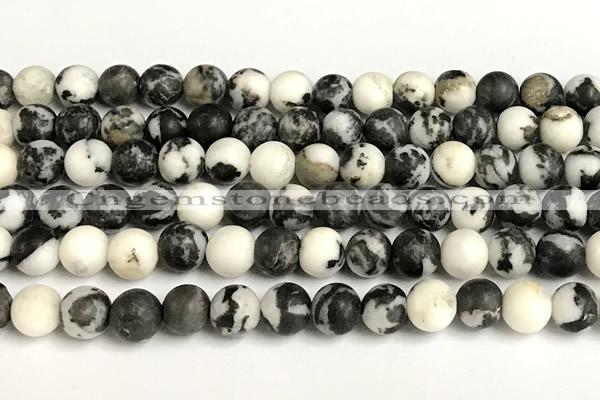 CBW194 15 inches 12mm round matte black & white jasper beads