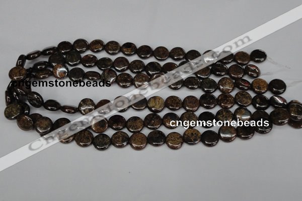 CBZ209 15.5 inches 12mm flat round bronzite gemstone beads