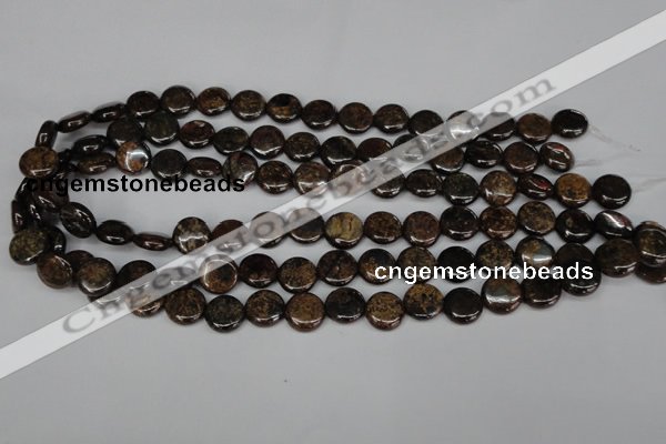 CBZ209 15.5 inches 12mm flat round bronzite gemstone beads