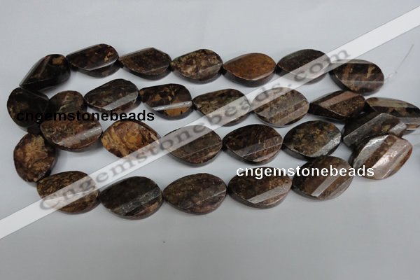 CBZ248 15.5 inches 20*30mm faceted & twisted oval bronzite gemstone beads