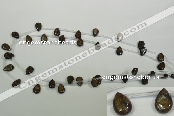 CBZ255 Top-drilled 8*12mm flat teardrop bronzite gemstone beads