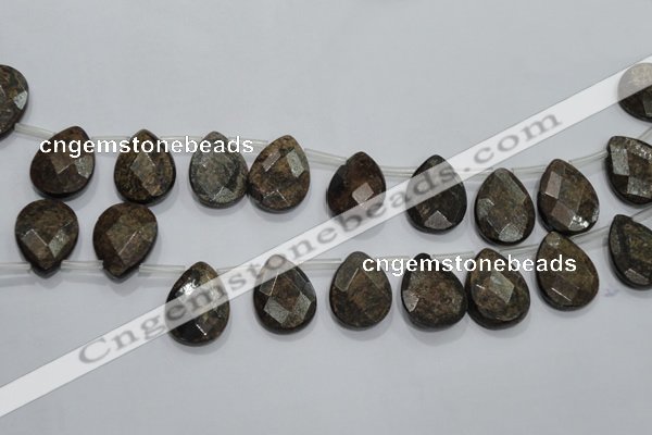 CBZ506 Top-drilled 12*16mm faceted flat teardrop bronzite gemstone beads