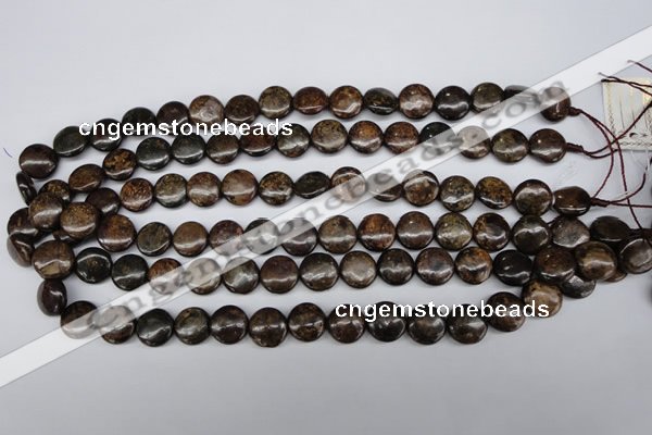 CBZ72 15.5 inches 12mm flat round bronzite gemstone beads