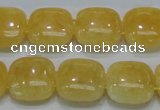 CCA14 15.5 inches 15*15mm square double drilled yellow calcite beads