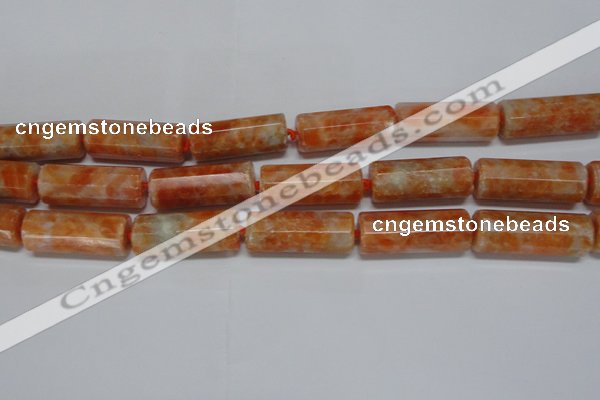 CCA470 15.5 inches 12*30mm faceted tube orange calcite gemstone beads