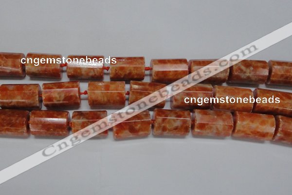 CCA471 15.5 inches 15*22mm faceted tube orange calcite gemstone beads