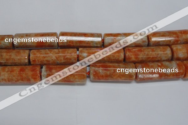 CCA472 15.5 inches 16*40mm faceted tube orange calcite gemstone beads