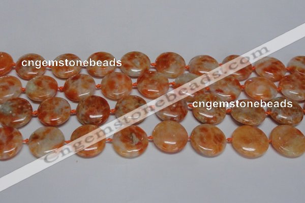 CCA476 15.5 inches 20mm flat round orange calcite gemstone beads