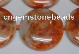 CCA478 15.5 inches 30mm flat round orange calcite gemstone beads