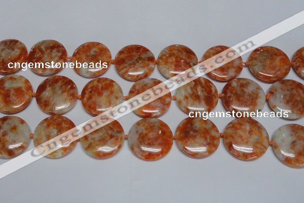 CCA478 15.5 inches 30mm flat round orange calcite gemstone beads