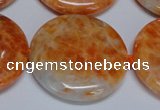 CCA479 15.5 inches 35mm flat round orange calcite gemstone beads