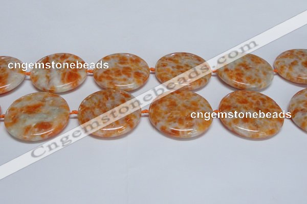 CCA480 15.5 inches 40mm flat round orange calcite gemstone beads