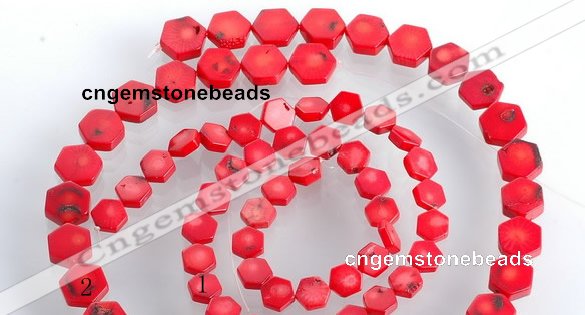 CCB10 5pcs 15.5 inches 9mm & 12mm hexagon red coral beads Wholesale