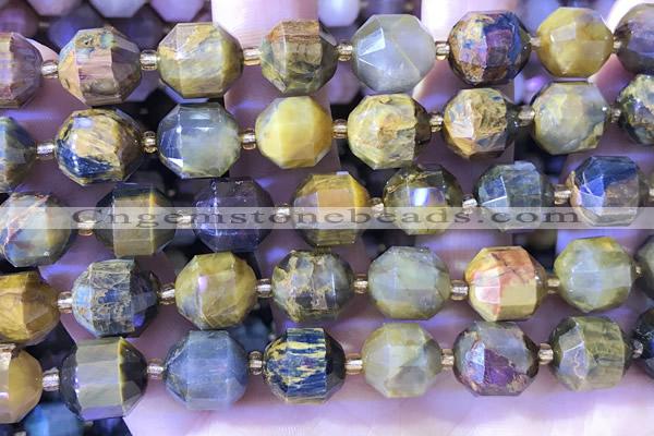 CCB1025 15 inches 11*12mm faceted golden & blue tiger eye beads