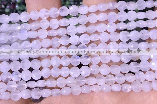 CCB1031 15 inches 4mm faceted coin white moonstone beads