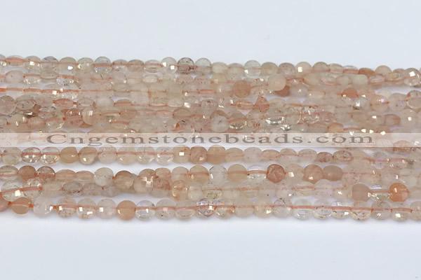 CCB1140 15 inches 4mm faceted coin strawberry quartz beads