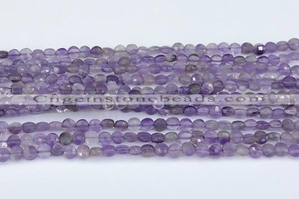 CCB1144 15 inches 4mm faceted coin amethyst beads