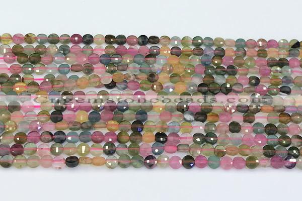 CCB1147 15 inches 4mm faceted coin tourmaline beads