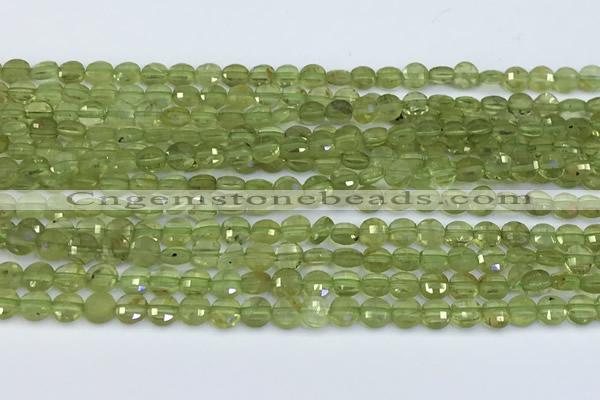 CCB1153 15 inches 4mm faceted coin peridot beads