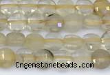 CCB1162 15 inches 4mm faceted coin golden rutilated beads