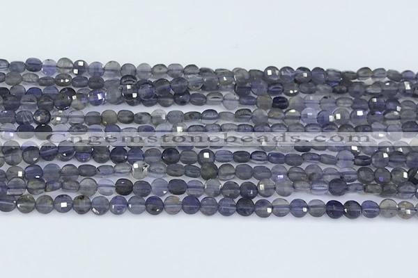 CCB1169 15 inches 4mm faceted coin iolite beads